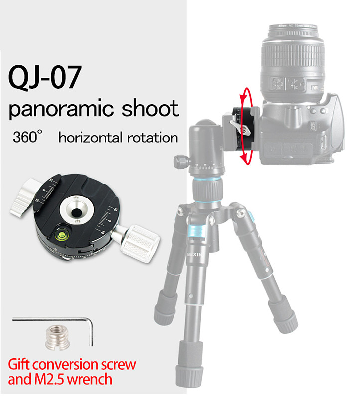 BGNING QJ07 Aluminum Alloy 360 Rotate Camera Clamp Tripod Mini Portable Quick Release Clamp Accessories with Conversion Screw