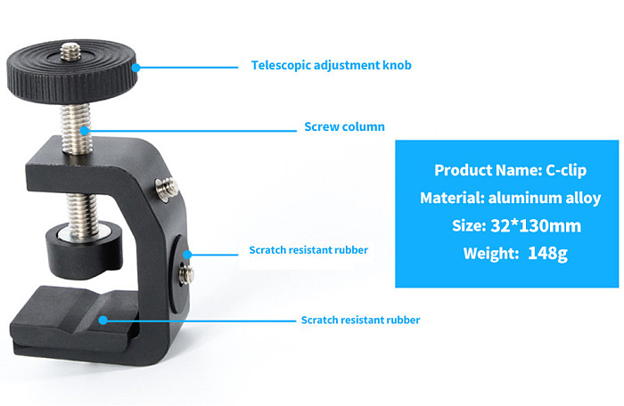 BGNING Aluminum Alloy Small C-clip Multifunction Desktop Fixed clamp with 1/4 Inch Camera Screw Nut Adapter for Phone and SLR Micro Single Camera