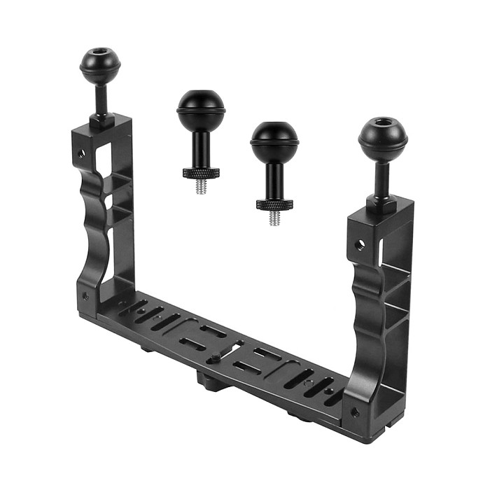 BGNING Diving Shell Bracket Aluminum Alloy CNC Diving Dual Handheld Stabilizer Fill Light Arm Grip With Anti-loose Ball Head for Photography Sports Camera