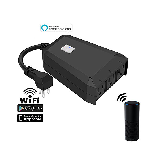 Smart Plug Outdoor Wifi with 3 Grounded Outlets Remote Control Timer  Waterproof Works with Alexa Google Assistant Black 
