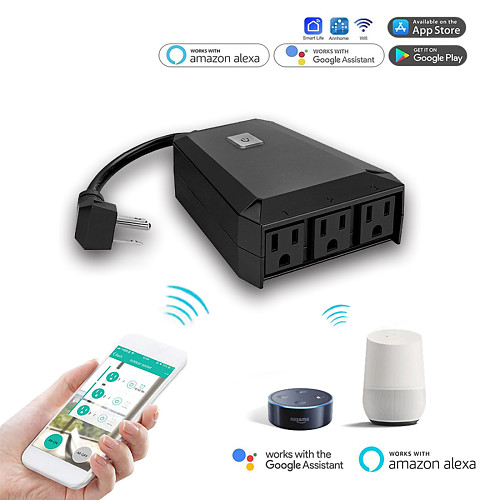 Outdoor Smart Plug 2 Sockets WiFi Compatible with Alexa & Google Home  Devices ~ Wireless Remote Control Timer & On/Off with App (WiFi 2 Outlet)