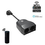 Mingchuan Intelligent 2.4 GHz Outdoor Plug with 2 Smart WiFi Sockets Plug IP44 Waterproof Wireless Remote Control by Smartphone APP Compatible with Alexa Google Home