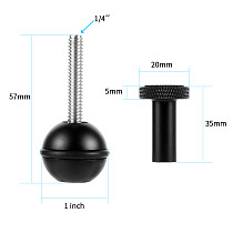 BGNing Aluminum 1 Inch Extended Ball Head Diving Equipment Outdoor Diving Photography Bracket 1/4 Adjustable Screw Length for Gopro / Osmo Action / Xiaoyi / Tencent EKEN
