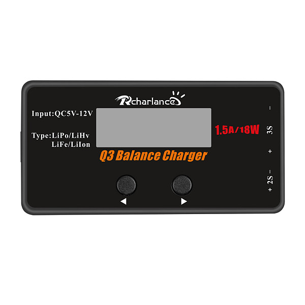 RCHARLANCE Q3 Balance Charger Mini QC Input 2-3S Simple Stable Charger Display 18W for RC Drone Aircraft Can Charge 4 Batteries