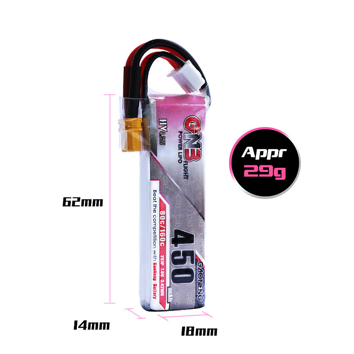 Gaoneng GNB 7.6V 450Mah 80C 2S HV 4.35V Lipo Battery XT30 Plug for iFlight CineBee CineWhoop BetaFPV FPV Racing Drone