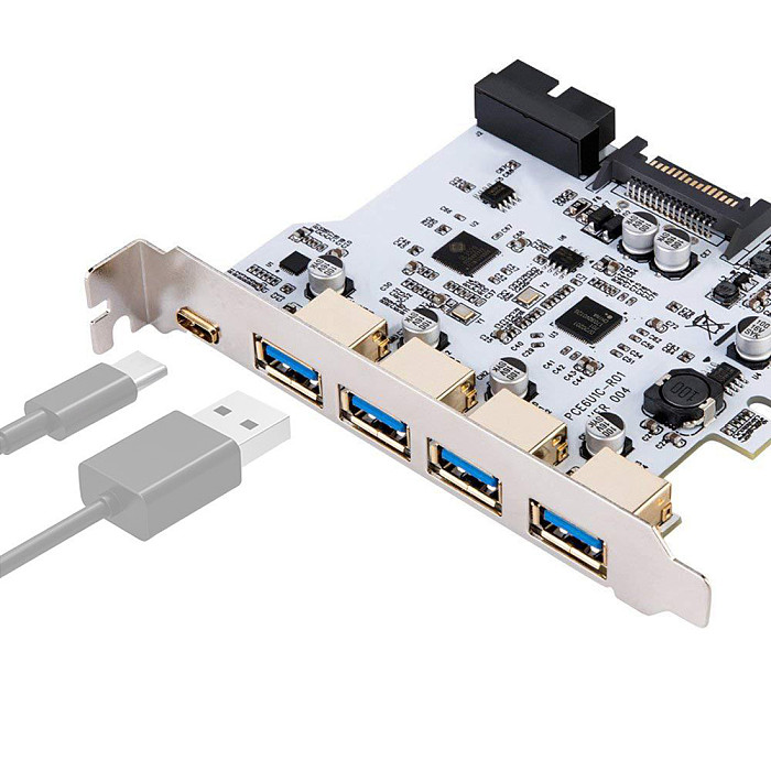 ITHOO 19PIN Dual Core NEC Three Generation PCI-E to USB3.0 Type-C Expansion Card 4 Port USB3.0 Type-C 19PIN Expansion Card Forward and Reverse Insertion for Windows 7/8/8.1/10/Linux