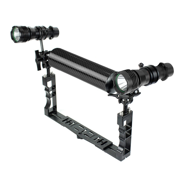XT-XINTE Aluminum Alloy CNC Diving Photography Bracket with Three-hole Butterfly Ball Clamp +Carbon Fiber Buoyancy Light Arm + Flashlight+ Flashlight Fixing Clip for SLR Sports Camera Photography