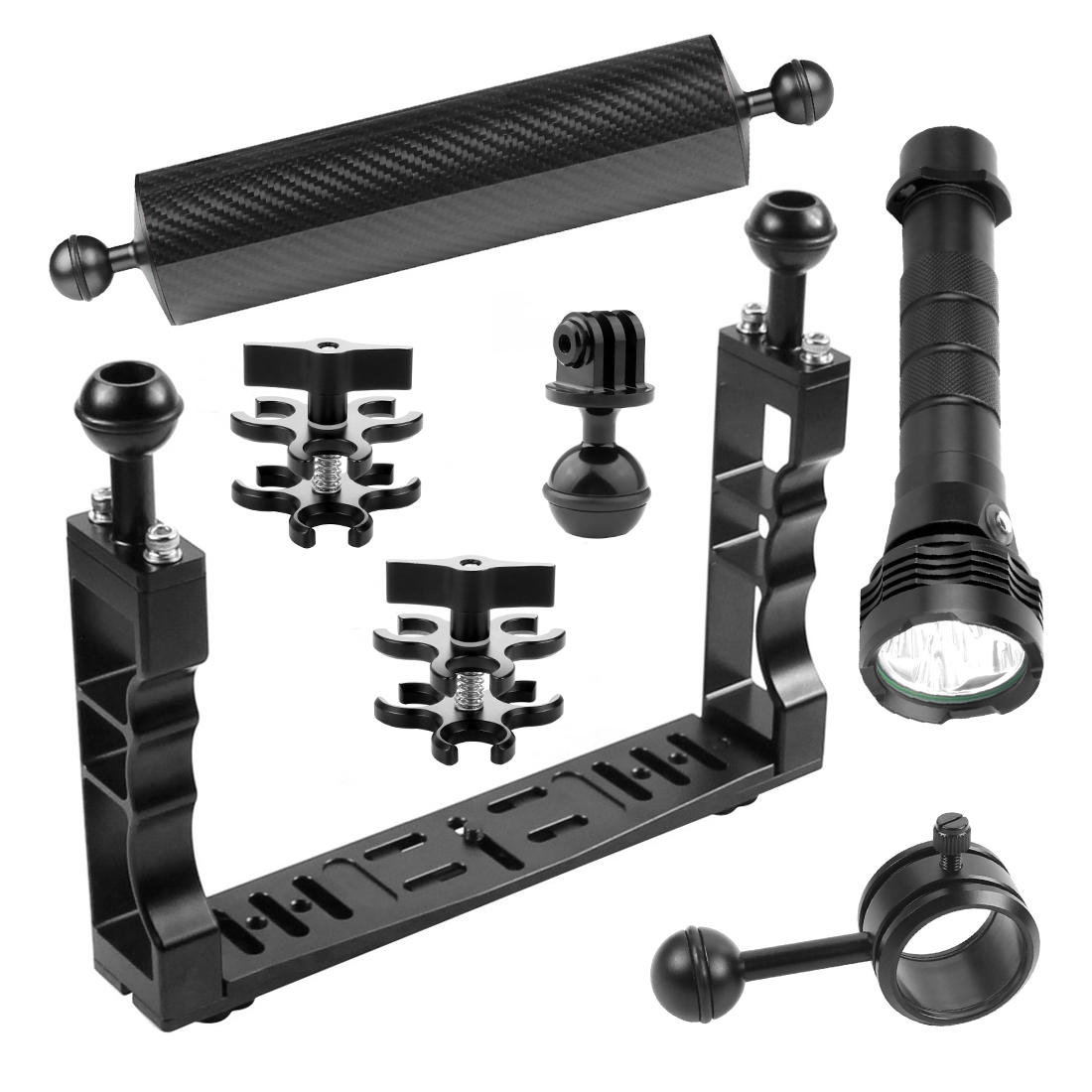 Aluminum Alloy Underwater Camera Tray With 2 Butterfly Clamps & Floating Arms – Video Light Stabilizer Holder For Diving