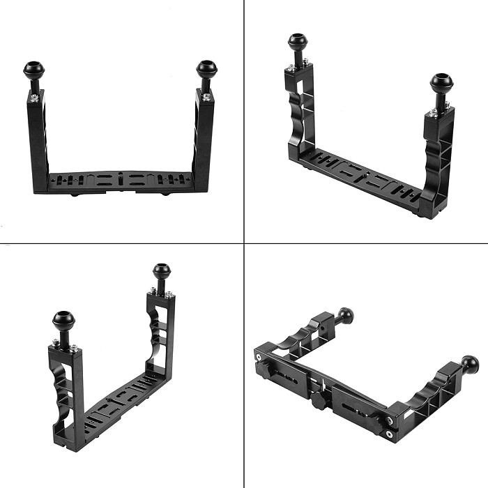 XT-XINTE Aluminum Alloy CNC Diving Photography Bracket with Butterfly Ball Clamp +Card Slot Ball Holder + Flashlight Clip for SLR Sports Camera Photography