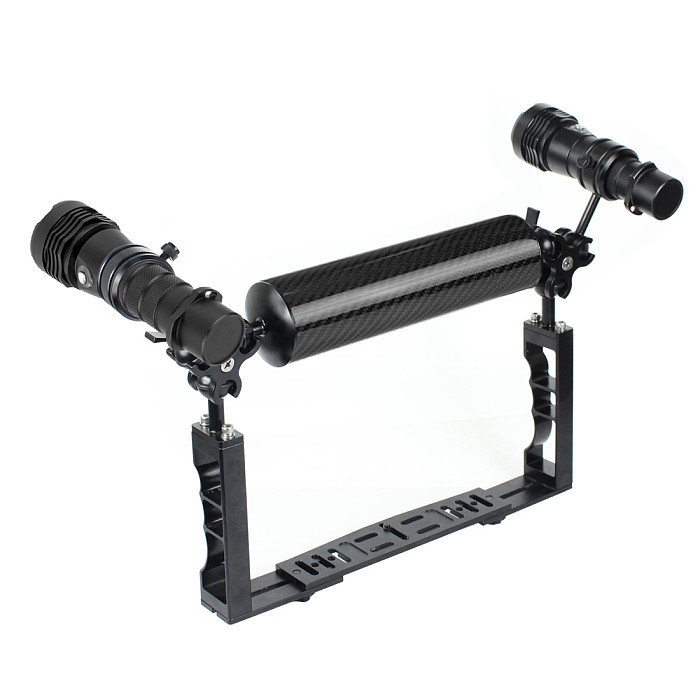 XT-XINTE Aluminum Alloy CNC Diving Photography Bracket with Three-hole Butterfly Ball Clamp +Carbon Fiber Buoyancy Light Arm + Flashlight+ Flashlight Fixing Clip for SLR Sports Camera Photography