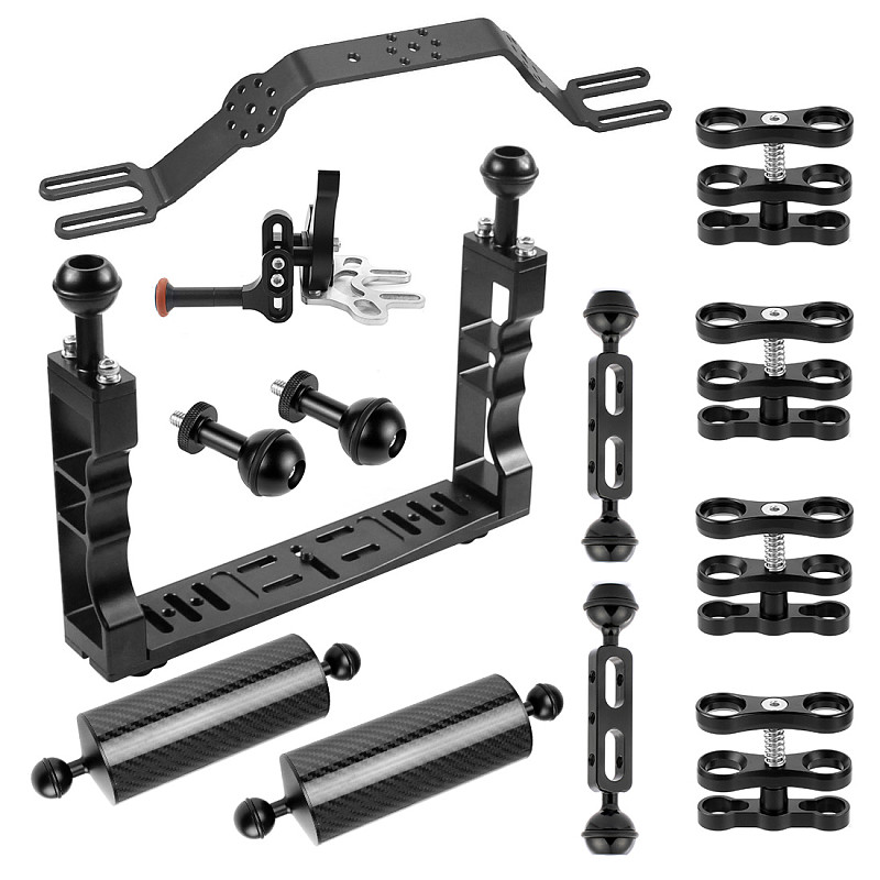 XT-XINTE CNC Aluminum Alloy Camera Dual Hand Holder Fill Light Arm with Ball Head Clamp For Photography/Sports Camera Diving Bracket StabilizerXINTE CNC Aluminum Alloy Lighting Arm Bracket Stabilizer Rig Extended Ball Head 1/4 Adjustable Screw Diving Photography for Gopro/Osmo Action/Xiaoyi/Tencent EKEN