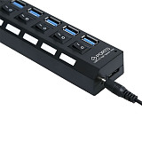XT-XINTE ​USB 3.0 HUB WITH On / Off Switch USB Splitter 4/7 Multiple USB Expansion Ports with Power Adapter US EU Plug High Speed USB3.0 Hub