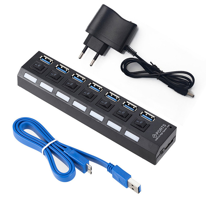 XT-XINTE ​USB 3.0 HUB WITH On / Off Switch USB Splitter 4/7 Multiple USB Expansion Ports with Power Adapter US EU Plug High Speed USB3.0 Hub
