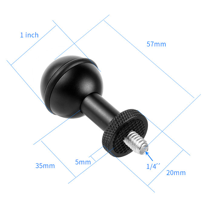 BGNING  ​SLR Camera Diving Ball Head Light Extention Arm with 1inch Ball Clip Adapter 3Way Option for Gopro Sport Underwater photography