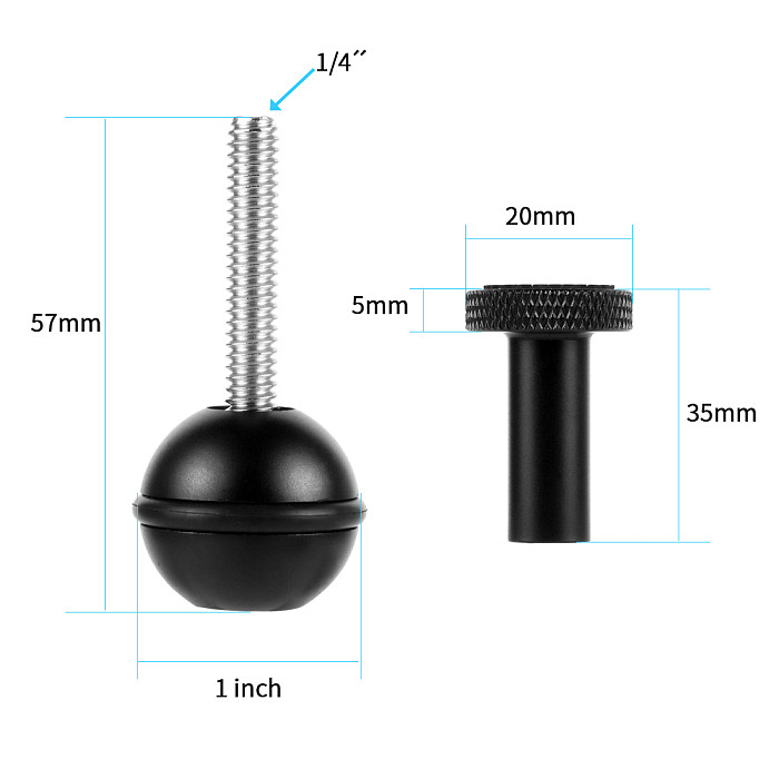 BGNING  ​SLR Camera Diving Ball Head Light Extention Arm with 1inch Ball Clip Adapter 3Way Option for Gopro Sport Underwater photography