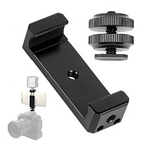 BGNING CNC Aluminum Alloy Mobile Phone Tripod Mount Clip Holder Clamp with 1/4 inch flash shoe hot shoe Adapter for iPhone HUAWEI Vlog Fill Video Recording for SLR Camera Photograply