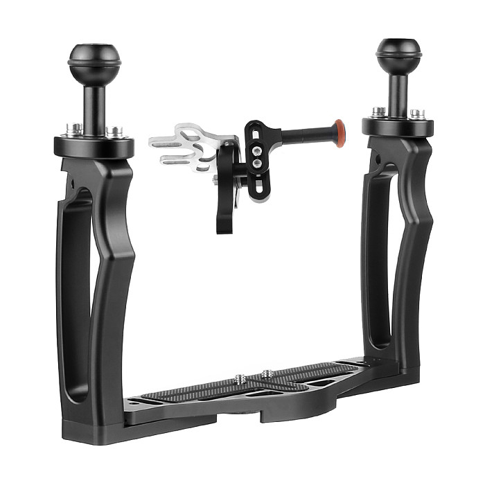 For GoPro13 BGNING DSLR Diving Dual Handheld Tray Bracket with Clip Screw Adapter Top Handle Shutter Extension Sports Camera Underwater Photography