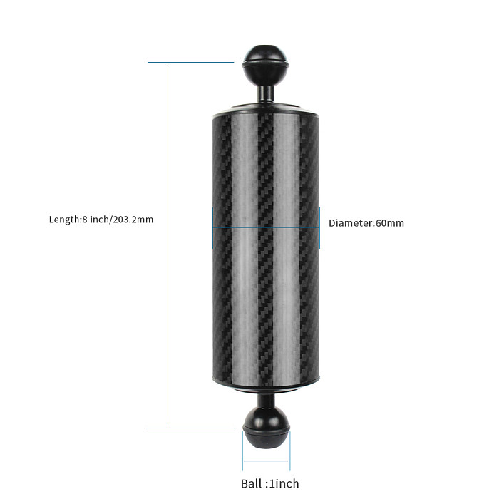BGNING Diving Photography Carbon Fiber Buoyancy Lamp Arm Dual Hand-Held Accessories Underwater Photography Accessories 1 Inch Dual Ball Head D60mm Long 5 /8 /10 /12Inch Buoyancy 108g /312g /447g /584g Upgraded Version