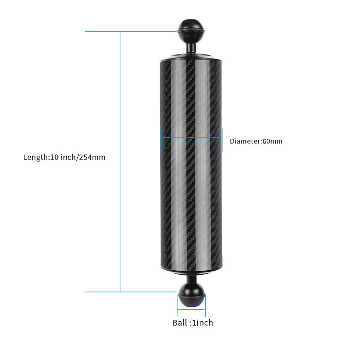 BGNING Diving Photography Carbon Fiber Buoyancy Lamp Arm Dual Hand-Held Accessories Underwater Photography Accessories 1 Inch Dual Ball Head D60mm Long 5 /8 /10 /12Inch Buoyancy 108g /312g /447g /584g Upgraded Version