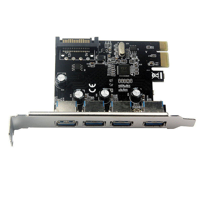 XT-XINTE ​4 Port USB 3.0 PCI-e Expansion Card PCI Express PCIe USB 3.0 Hub Adapter 5Gbps Riser Controller Extender with Large 4Pin / SATA Power Interface