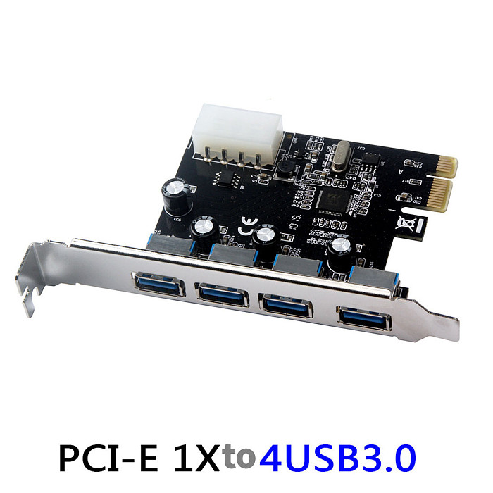 XT-XINTE ​4 Port USB 3.0 PCI-e Expansion Card PCI Express PCIe USB 3.0 Hub Adapter 5Gbps Riser Controller Extender with Large 4Pin / SATA Power Interface