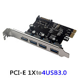 XT-XINTE ​4 Port USB 3.0 PCI-e Expansion Card PCI Express PCIe USB 3.0 Hub Adapter 5Gbps Riser Controller Extender with Large 4Pin / SATA Power Interface