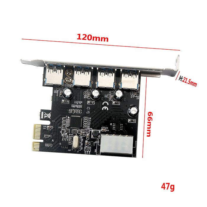 XT-XINTE ​4 Port USB 3.0 PCI-e Expansion Card PCI Express PCIe USB 3.0 Hub Adapter 5Gbps Riser Controller Extender with Large 4Pin / SATA Power Interface