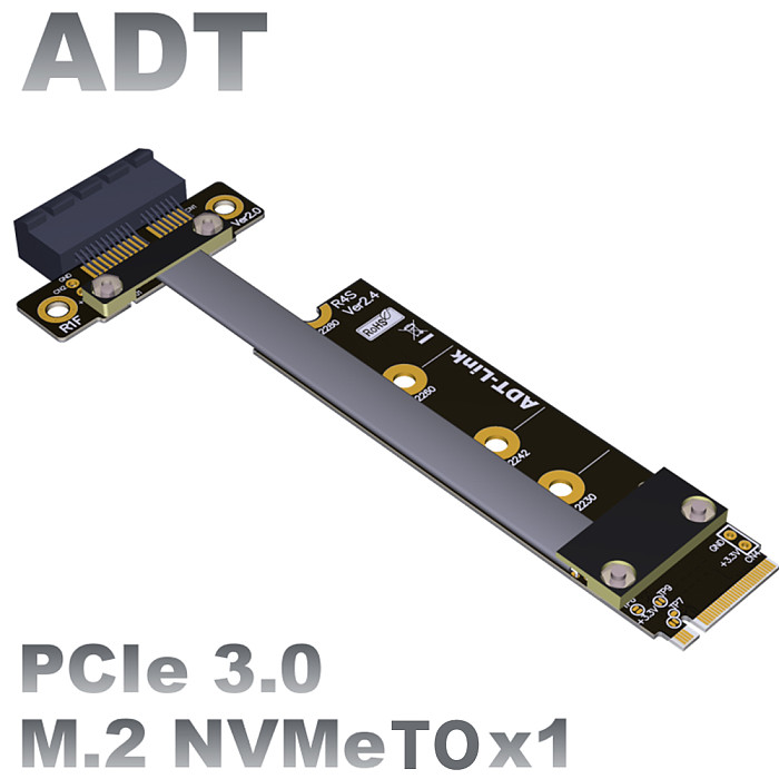 ADT-Link 8G/bps PCIE x1 pci-e 1x 3.0 TO M.2 NGFF NVMe key M Riser Adapter Card Extension Ribbon Cable M2 key-M 1 Pci-express 3cm - 100cm