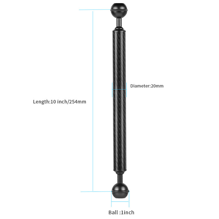 BGNing Carbon Fiber 1  Dual Ball Head 5/8/10/12inch Extension Arm D20mm Handheld Tripod Selfie Stick Camera Waterproof Mount