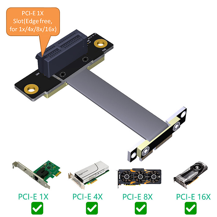 XT-XINTE PCI-E PCI Express 36PIN 1X Extension Cable Gold-Plated Dual Vertical 90 Degrees for 1U 2U ATX/BTX Chassis PC