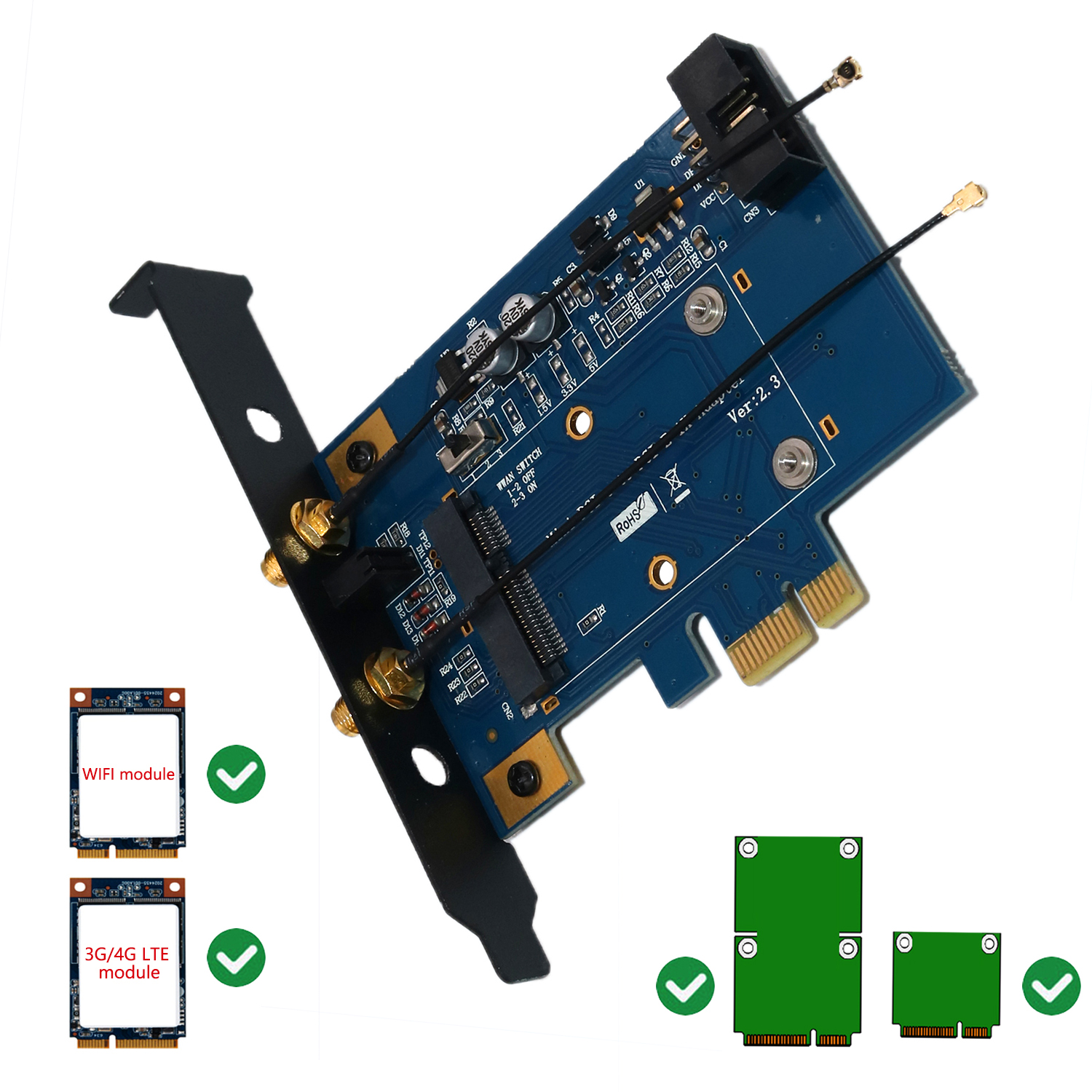 JMT PCIE WiFi Adapter PCIE WiFi Bluetooth Adapter Mini PCI Express to