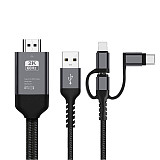 FCLUO ​4K HD 3in1 Micro USB Type C to HDMI Adapter Cable Converter Plug & Play Screen for iPhone Samsung Android HDTV Screen
