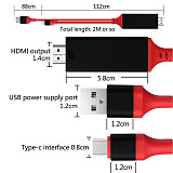 FCLUO ​USB 3.1 Type C to HDMI 2M Cable Adapter Converter Ultra HD 1080P 4K HDTV Video cable for Samsung Galaxy S9 / S8 / Note 9