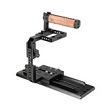  BGNING Camera Half Cage Kit Quick Release with 12  ARRI Dovetail Bridge Plate Wooden Top Handle Handgrip for Video Camera