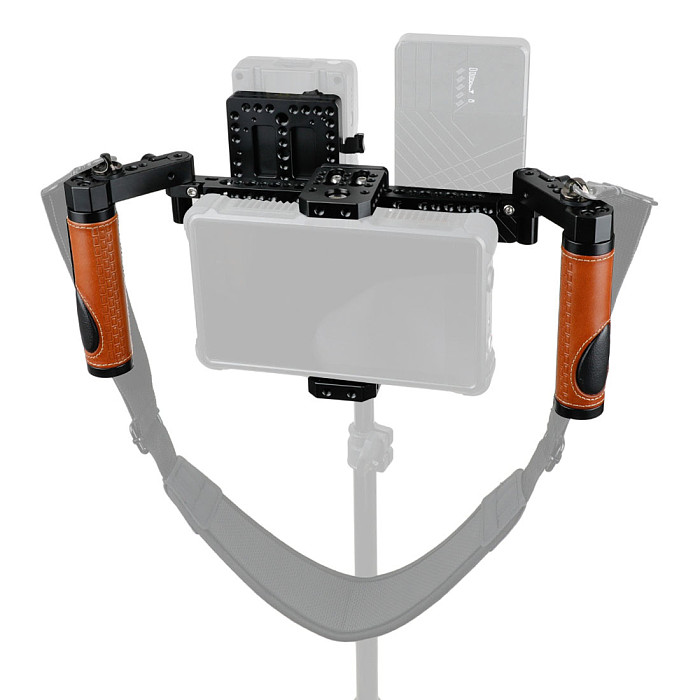 BGNING 5  7  LCD DSLR Camera Monitors Director's Cage Kit+Wooden Handle+V-Lock Battery Dual Plate