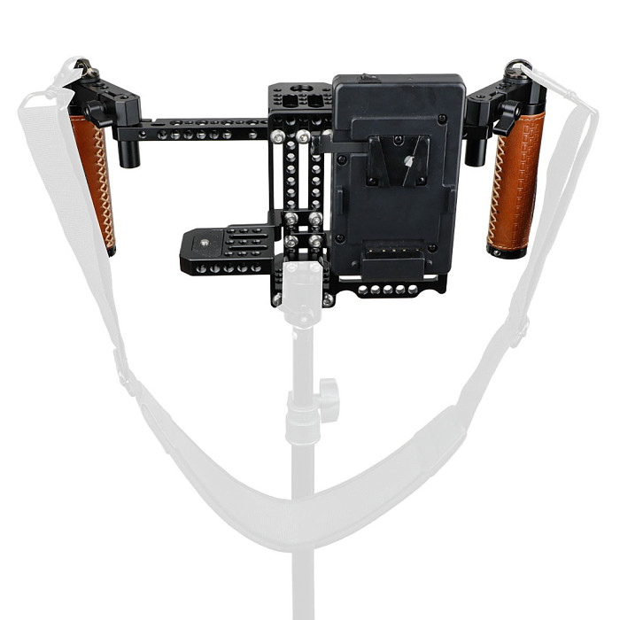 BGNING 5  7  LCD DSLR Camera Monitors Director's Cage Kit+Wooden Handle+V-Lock Battery Dual Plate