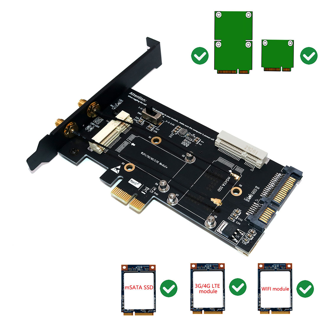 XT-XINTE PCI-E WiFi Adapter Mini PCI-E to PCI-E Network Card mSATA