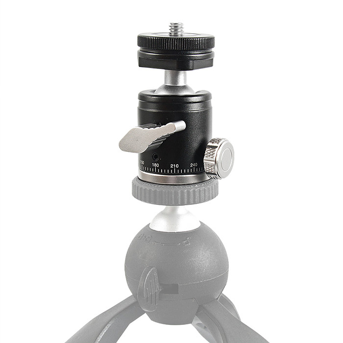 BGNING Mini Ballhead CNC Metal Monopod Tripod Ball Head 360 Panoramic with 1/4 Screw Cold Shoe Base Adapter Mount for DSLR Camera Flash