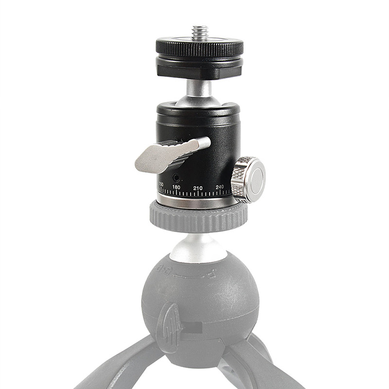 BGNING Mini Ballhead CNC Metal Monopod Tripod Ball Head 360 Panoramic with 1/4 Screw Cold Shoe Base Adapter Mount for DSLR Camera Flash