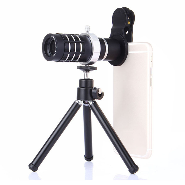 FCLUO Aluminum 12X Telephoto 18x HD Telescope Phone Camera Zoom Lens w/ Tripod Universal Clip Set Smartphone Mobile Telescopica Lenses