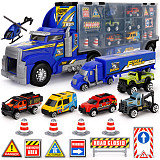 FeiChao 1:64 Storage Container Truck ABS & Alloy Diecast Mini Cars Engineering Excavator Vehicles Road Sign Model Set Gift for Kids Boys