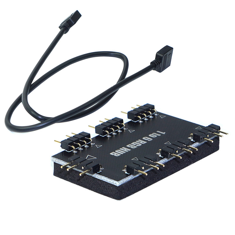 XT-XINTE 1 to 6 RGB Fan Hub Splitter PWM Controller 5V 3Pin / 12V 4 PIN Fan Cooler Computer Motherboard Symphony 50cm Power Supply Cable