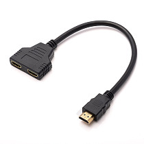 XT-XINTE 1 In 2 Out HDMI Splitter Cable One HDMI Male to Dual HDMI Female Conversion Cable Adapter for HDTV DVD PS3