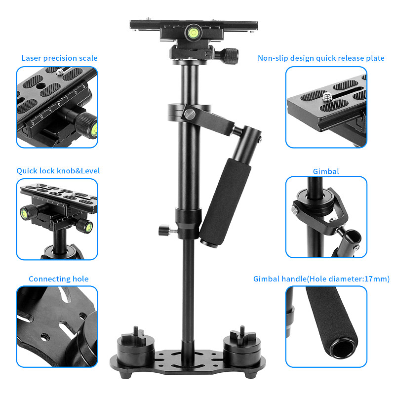 BGNing Universal S60 Aluminum Handheld Stabilizer Adjustable Mount for Phone DV AEE DSLR Video Camera Shooting Shake Shock Bracket