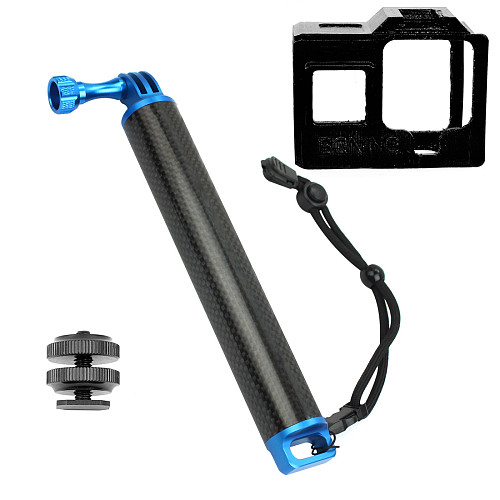 BGNing Carbon Fiber Handheld Selfie Stick with 3D Printing Camera Case & Mini 1/4 Cold Shoe Seat for Gopro Hero 8 Action Camera