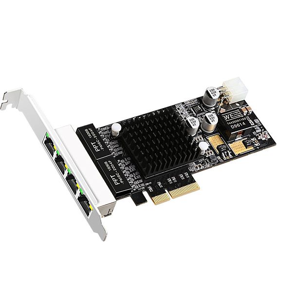 Diewu 4 Pci-E 4X Gigabit Poe Lan Network Card Quad Interface Card RJ45 Ports 10/100/1000 mbps for Intel350
