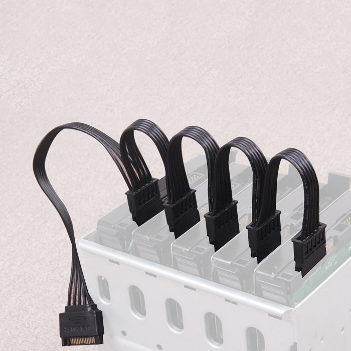 XT-XINTE SATA 15Pin M 1 to 5 SATA 15Pin F Hard Drive Power Supply Splitter Cable 60CM Cord for DIY PC Sever 15-pin Power