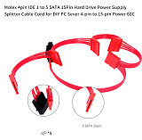 XT-XINTE 4Pin to SATA 15Pin Adapter 1 to 5 Splitter Hard Drive Power Extension Cable 18AWG Red for DE Molex PC DIY