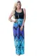 Blue Purple Aqua Print Sleeveless Long Boho Dress