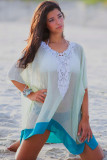 Embroidered V Neck Tulle Beach Cover-up